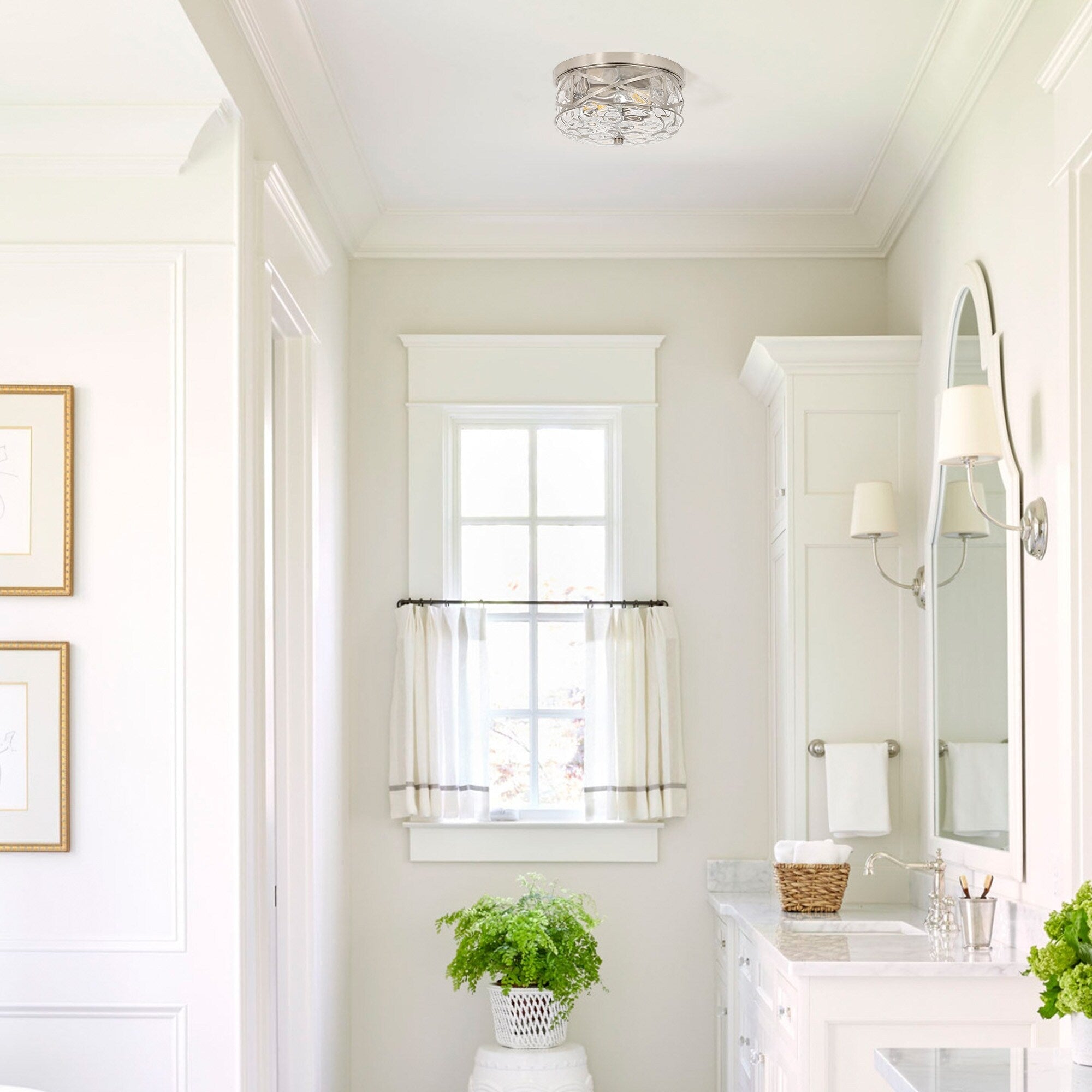 Plafonnier encastré en verre à 2 lumières avec cadre en métal