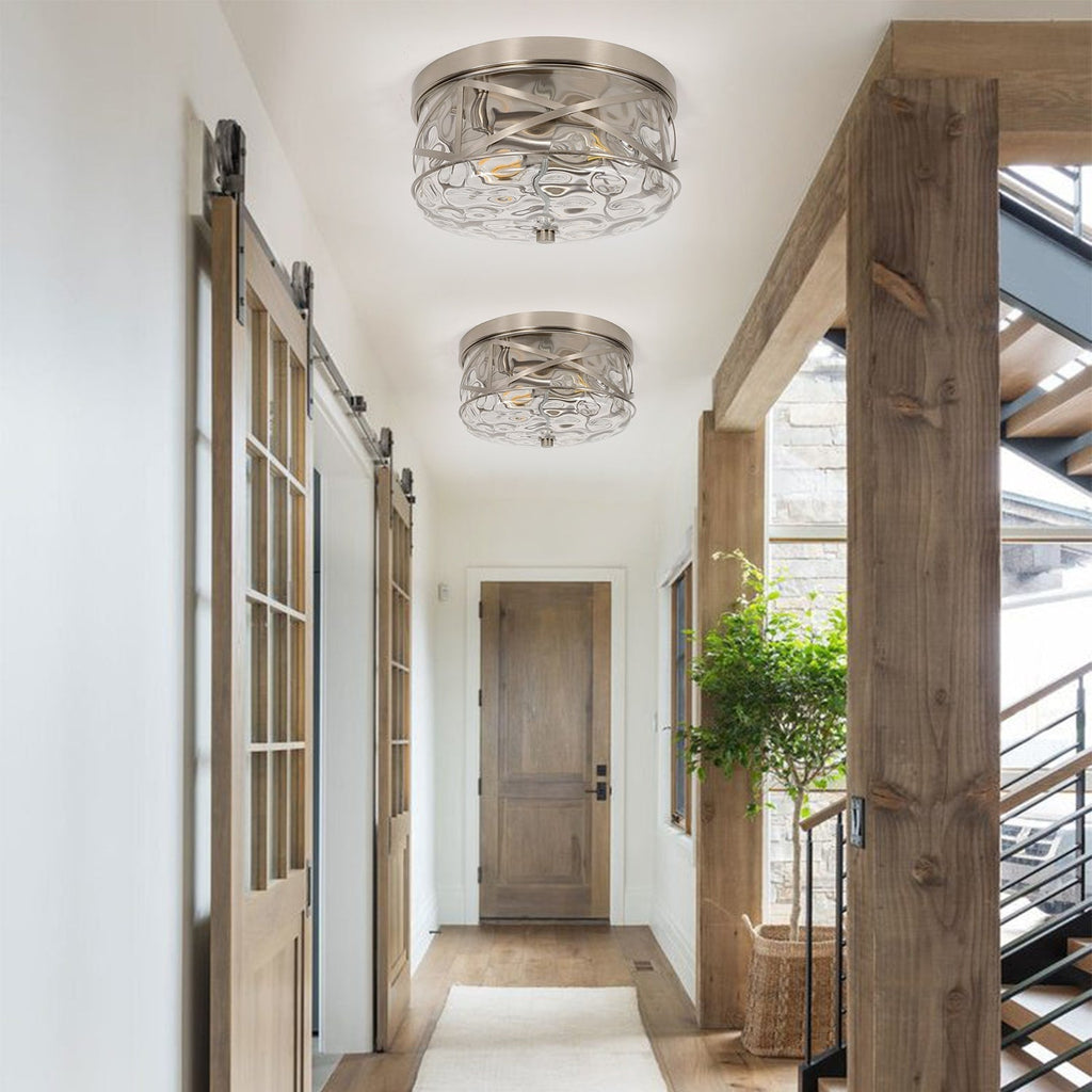 Plafonnier encastré en verre à 2 lumières avec cadre en métal