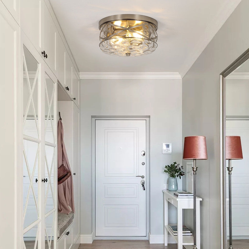 Plafonnier encastré en verre à 2 lumières avec cadre en métal