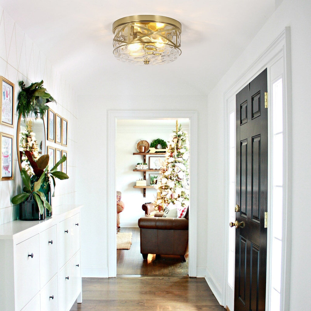 Plafonnier encastré en verre à 2 lumières avec cadre en métal