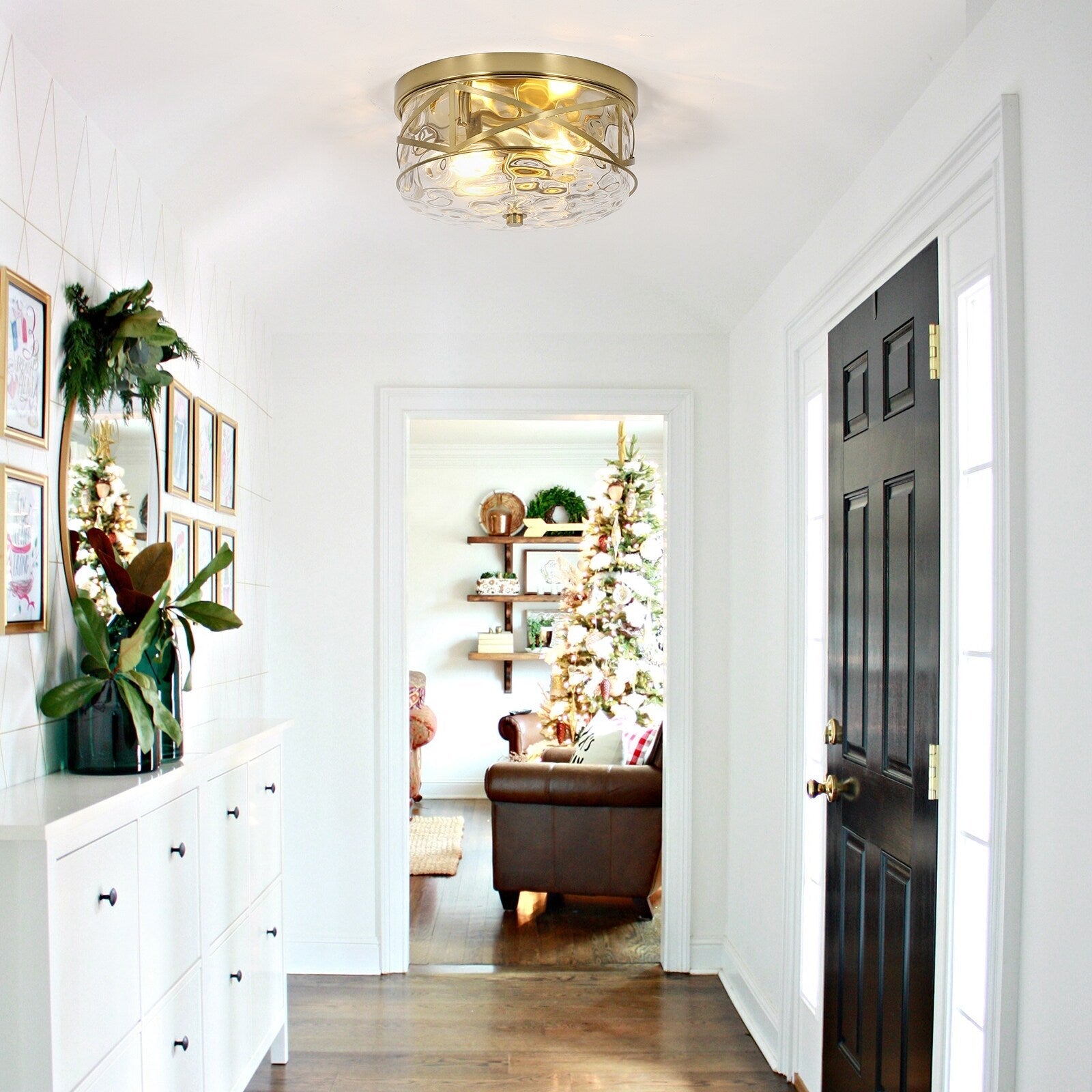 Plafonnier encastré en verre à 2 lumières avec cadre en métal