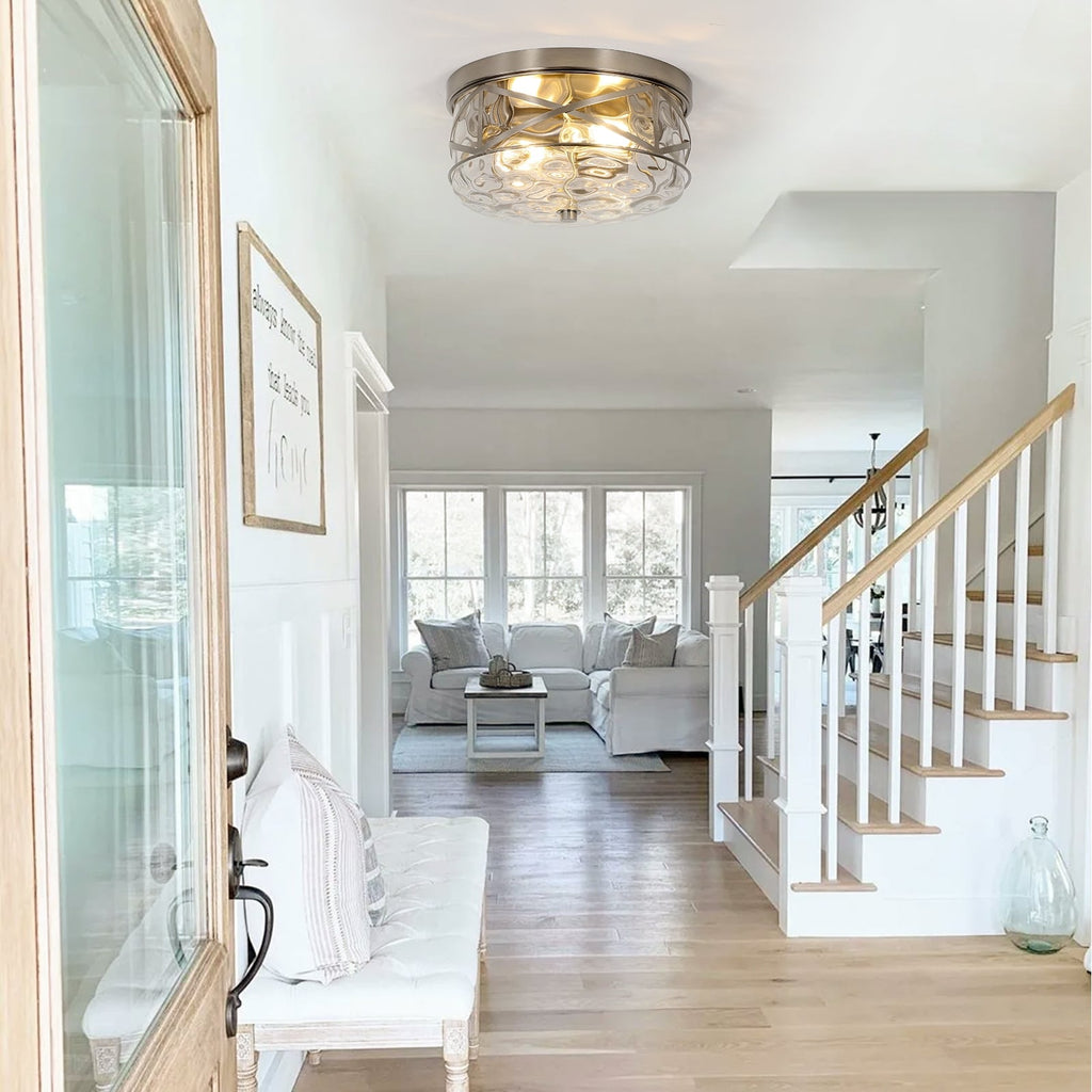 Plafonnier encastré en verre à 2 lumières avec cadre en métal