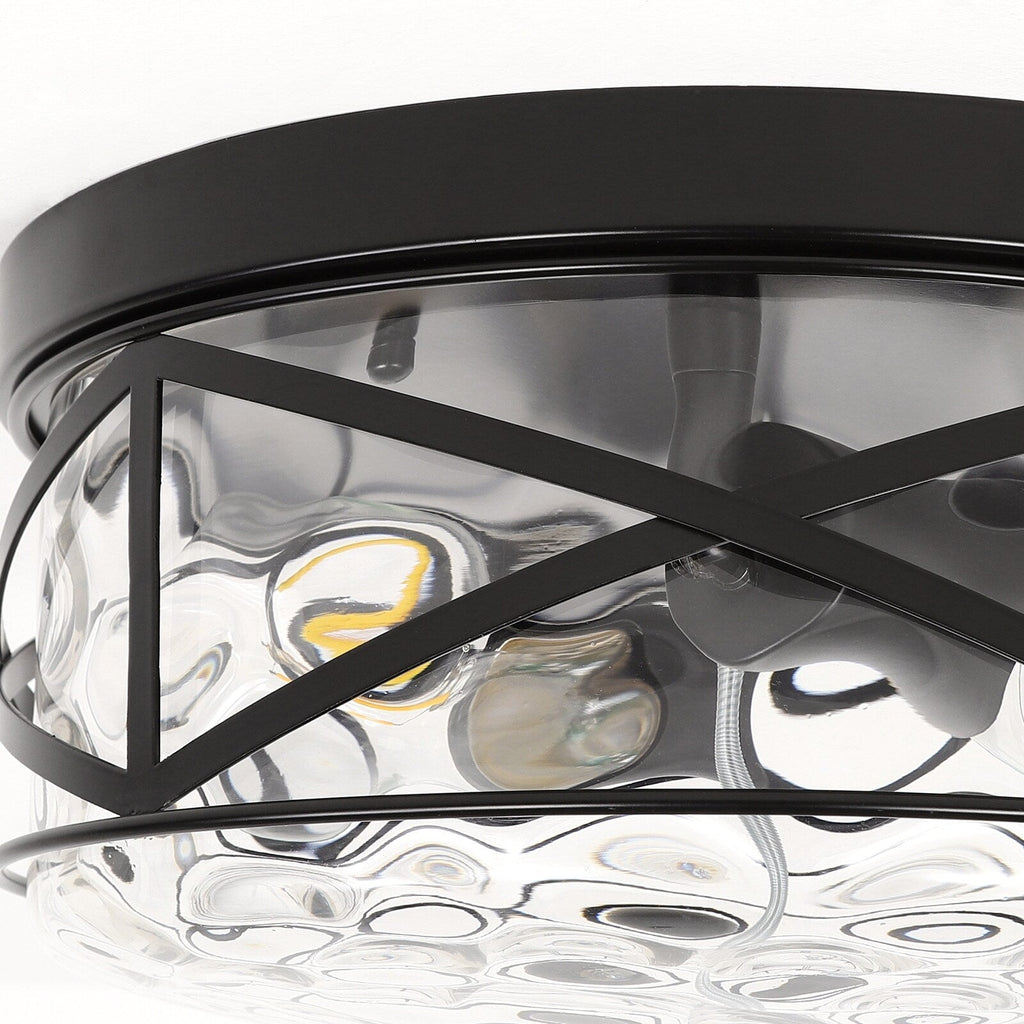 Plafonnier encastré en verre à 2 lumières avec cadre en métal