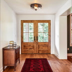 Plafonnier industriel à 2 lampes en forme de dôme, style ferme, en verre ondulé transparent, montage encastré – 32,8 cm (l) x 14 cm (h).