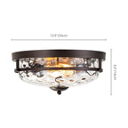 Plafonnier industriel à 2 lampes en forme de dôme, style ferme, en verre ondulé transparent, montage encastré – 32,8 cm (l) x 14 cm (h).