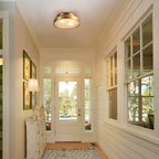 Plafonnier encastré à 2 lampes, style Mid-Century moderne, en bronze vieilli, avec dôme cylindrique en verre dépoli - Bronze vieilli