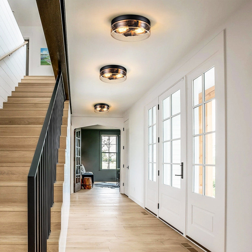 Plafonnier moderne à 2 lampes en forme de dôme, en verre transparent à bulles et à grains