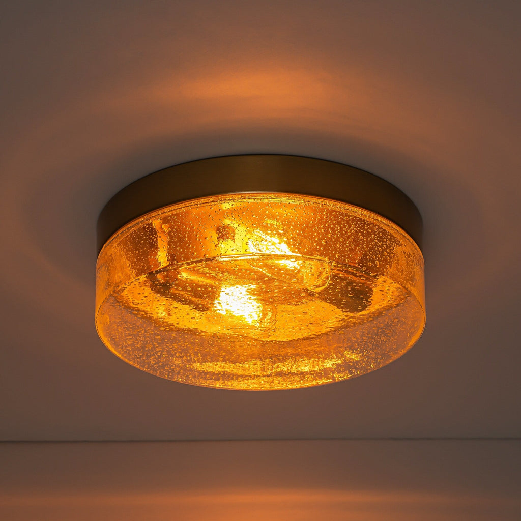 Plafonnier moderne à 2 lampes en forme de dôme, en verre transparent à bulles et à grains