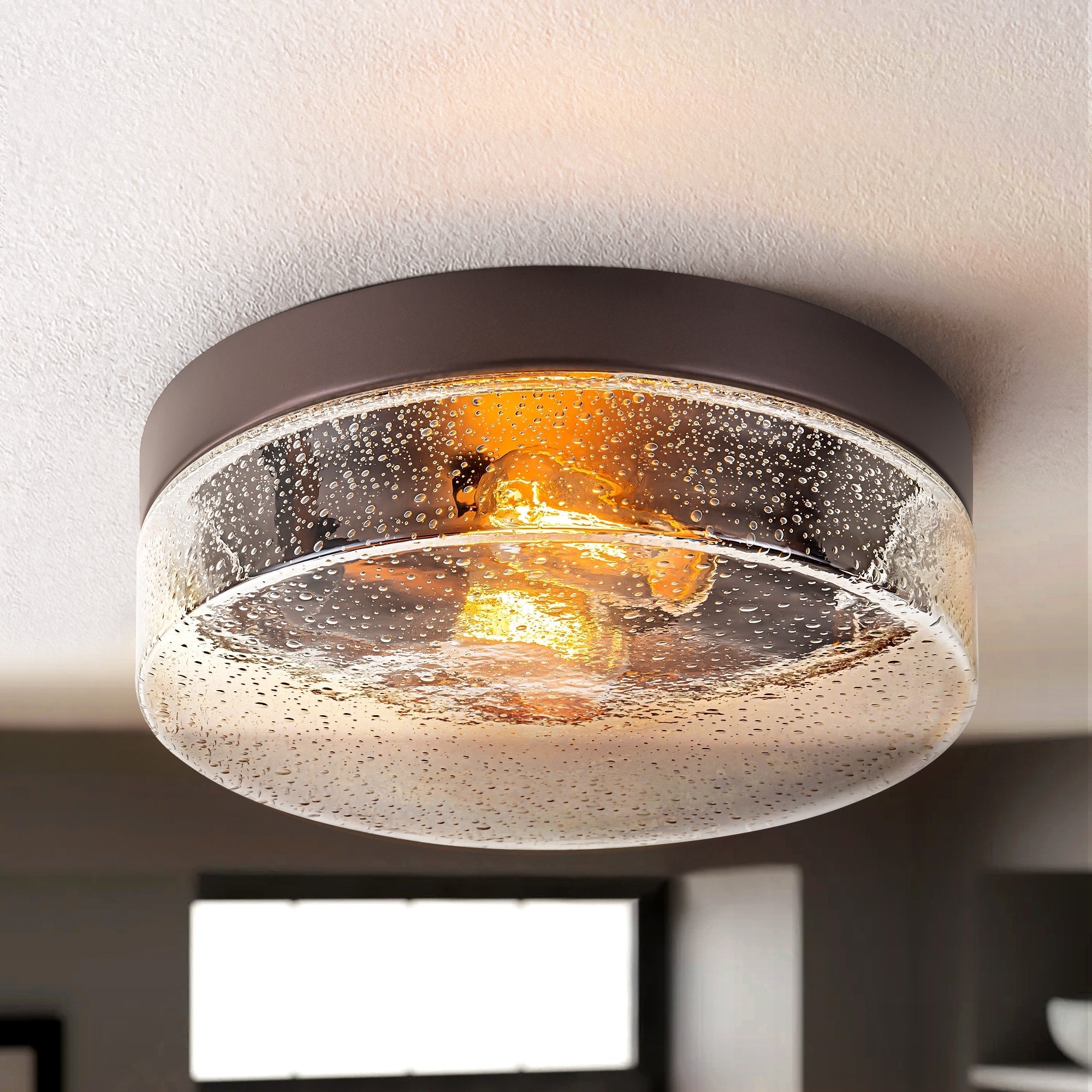 Plafonnier moderne à 2 lampes en forme de dôme, en verre transparent à bulles et à grains