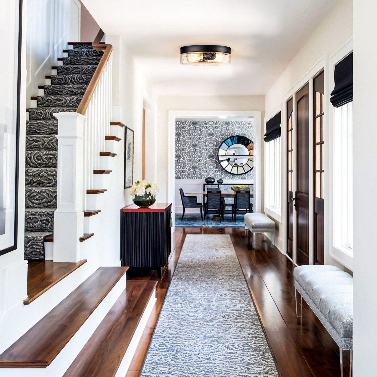 Plafonnier moderne à 2 lampes en forme de dôme, en verre transparent à bulles et à grains