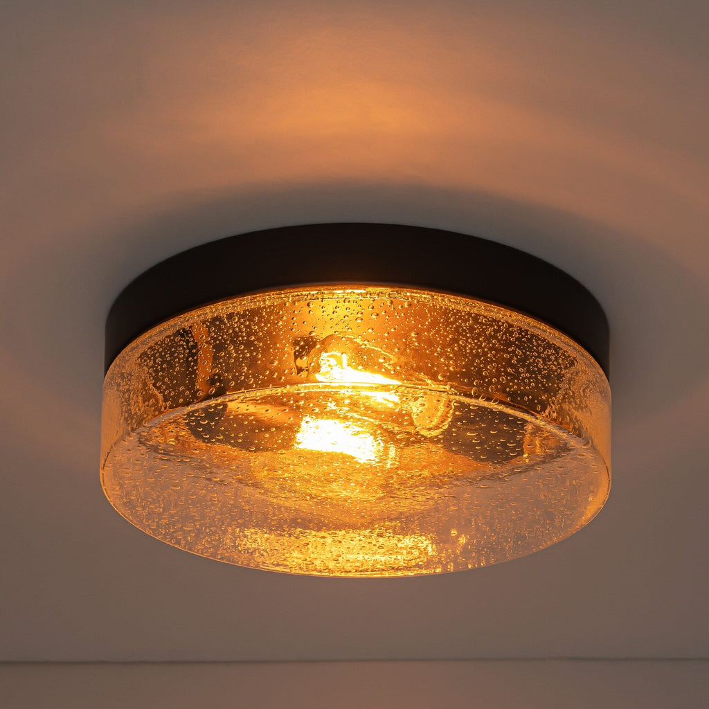 Plafonnier moderne à 2 lampes en forme de dôme, en verre transparent à bulles et à grains