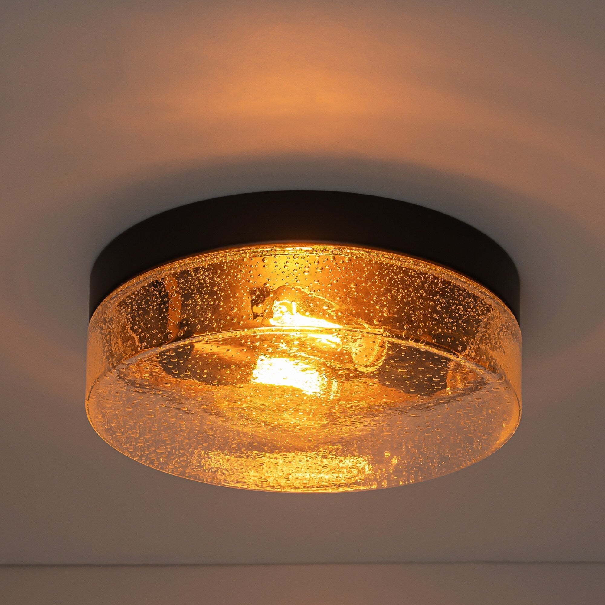 Plafonnier moderne à 2 lampes en forme de dôme, en verre transparent à bulles et à grains