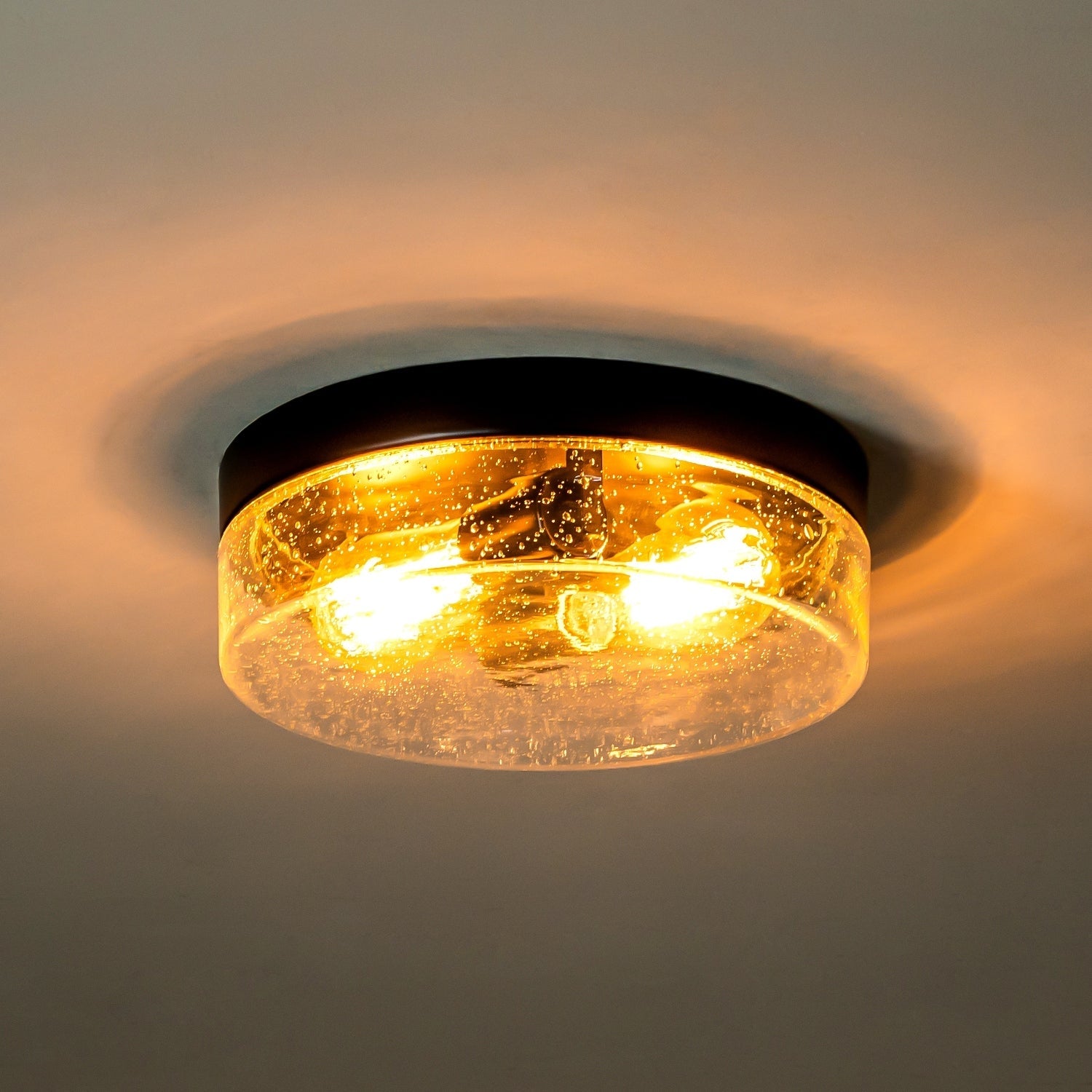 Plafonnier moderne à 2 lampes en forme de dôme, en verre transparent à bulles et à grains