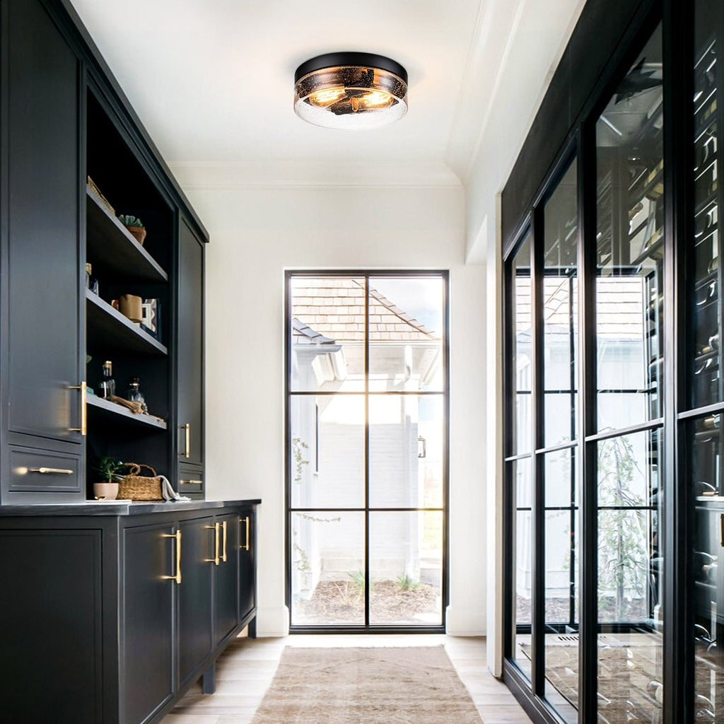 Plafonnier moderne à 2 lampes en forme de dôme, en verre transparent à bulles et à grains