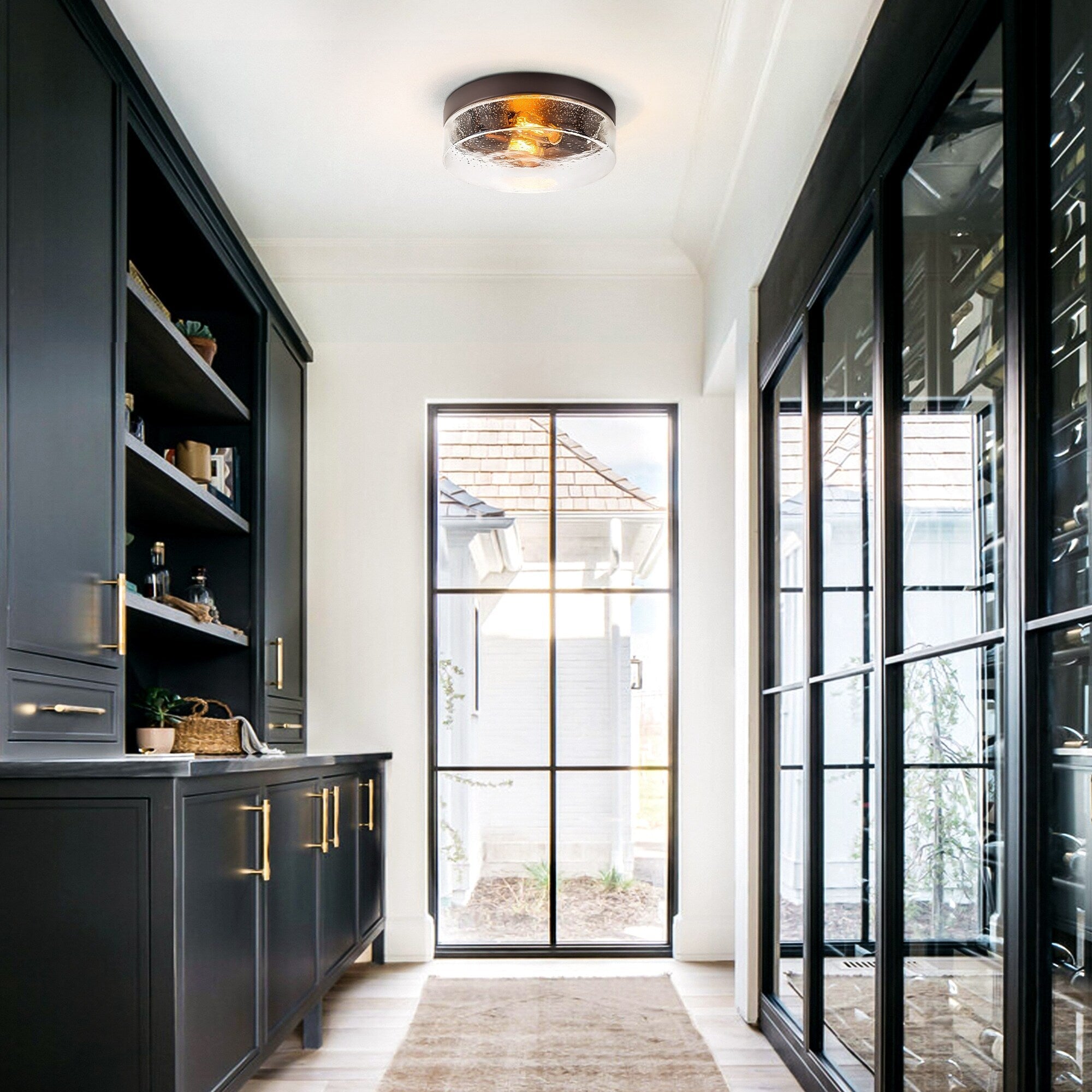 Plafonnier moderne à 2 lampes en forme de dôme, en verre transparent à bulles et à grains