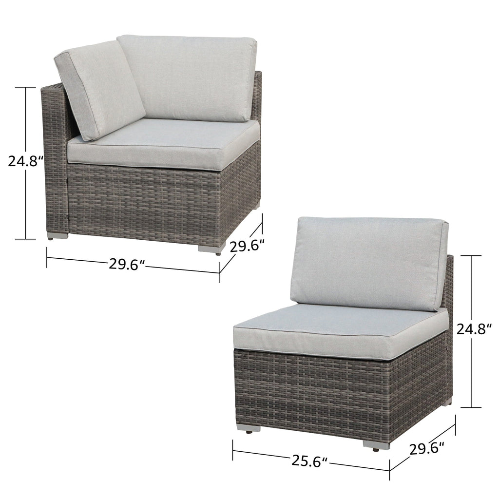 Ensemble de canapé d'angle sectionnel en osier pour patio, 2 pièces