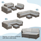 Ensemble de canapé d'angle sectionnel en osier pour patio, 2 pièces