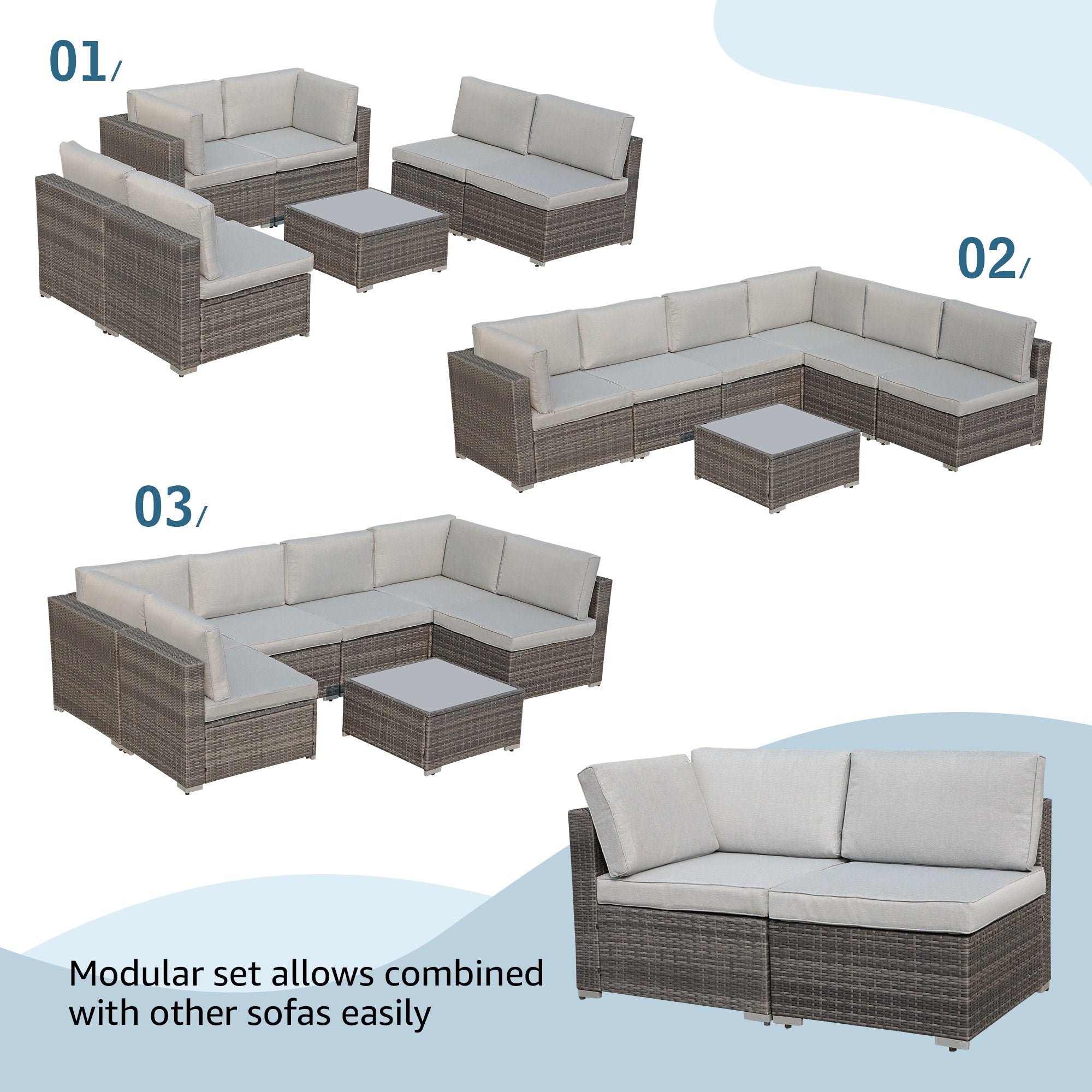 Ensemble de canapé d'angle sectionnel en osier pour patio, 2 pièces