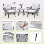 Ensemble de meubles de patio 3 pièces, petit ensemble de bistrot d'extérieur en osier et rotin, chaises de patio, ensemble de conversation avec table en verre