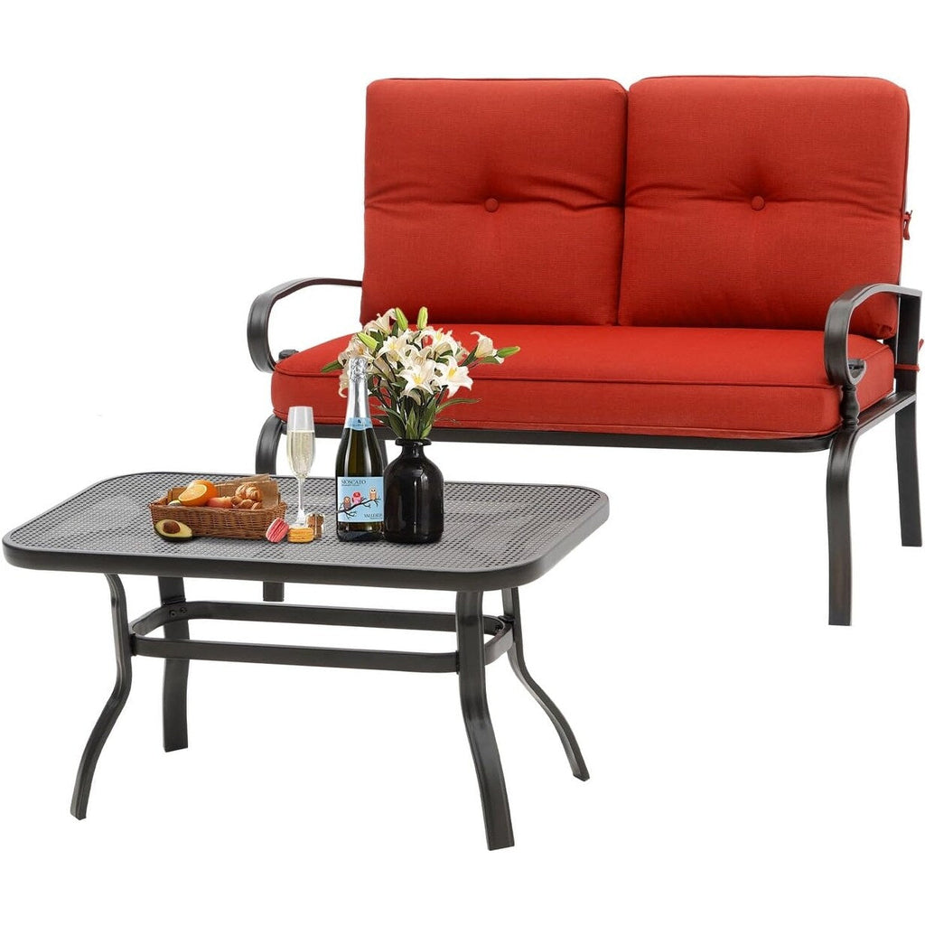 Ensemble de 2 bancs de jardin pour patio extérieur avec table basse ronde