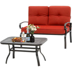 Ensemble de 2 bancs de jardin pour patio extérieur avec table basse ronde