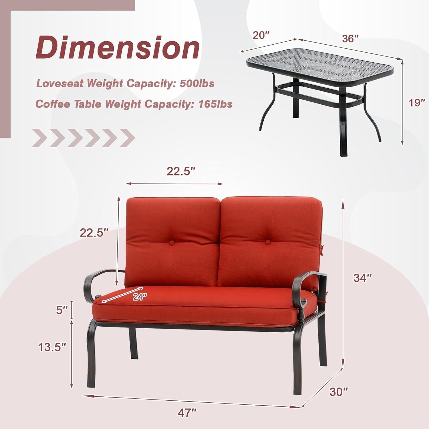 Ensemble de 2 bancs de jardin pour patio extérieur avec table basse ronde