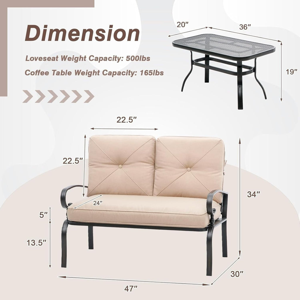 Ensemble de 2 bancs de jardin pour patio extérieur avec table basse ronde