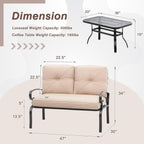 Ensemble de 2 bancs de jardin pour patio extérieur avec table basse ronde