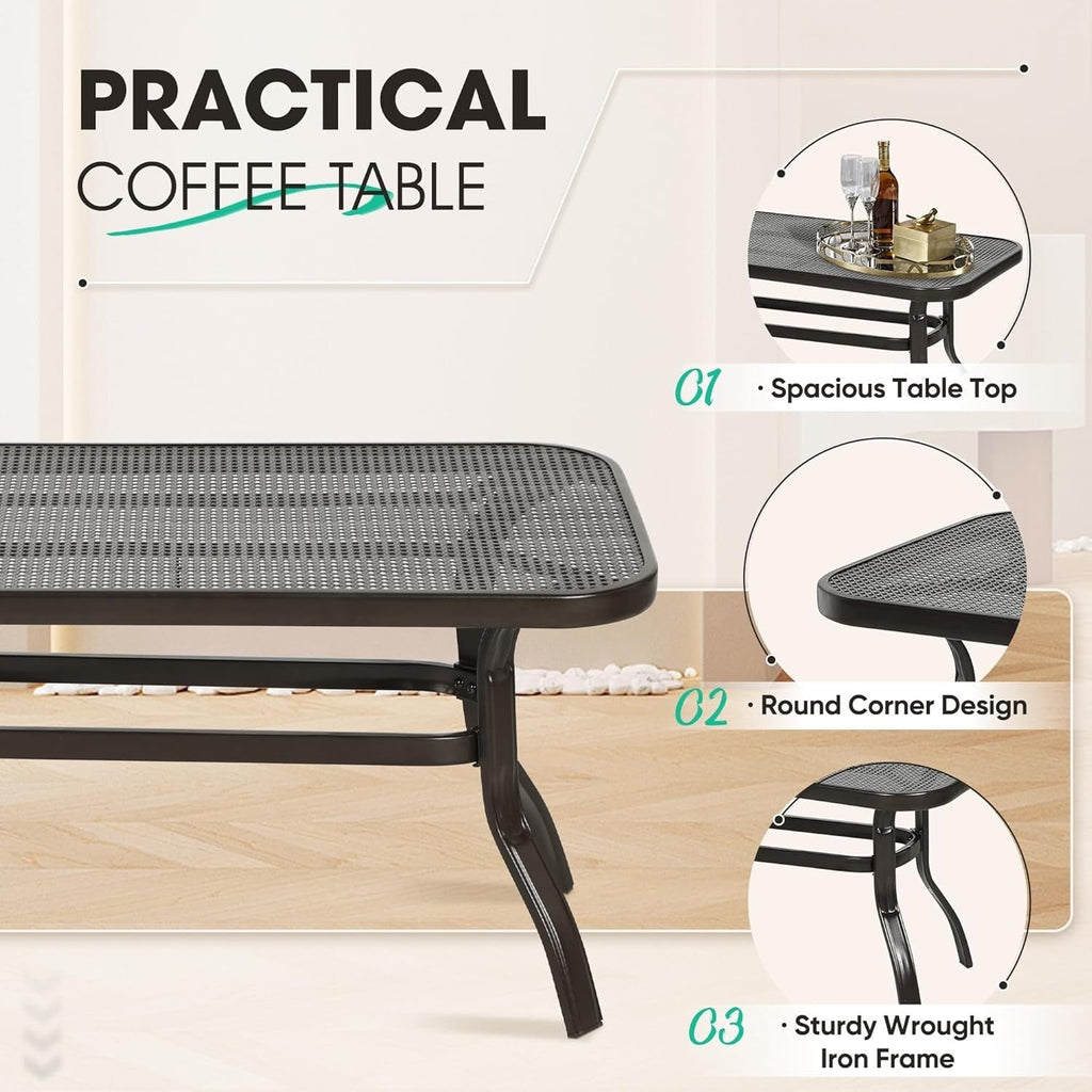 Ensemble de 2 bancs de jardin pour patio extérieur avec table basse ronde