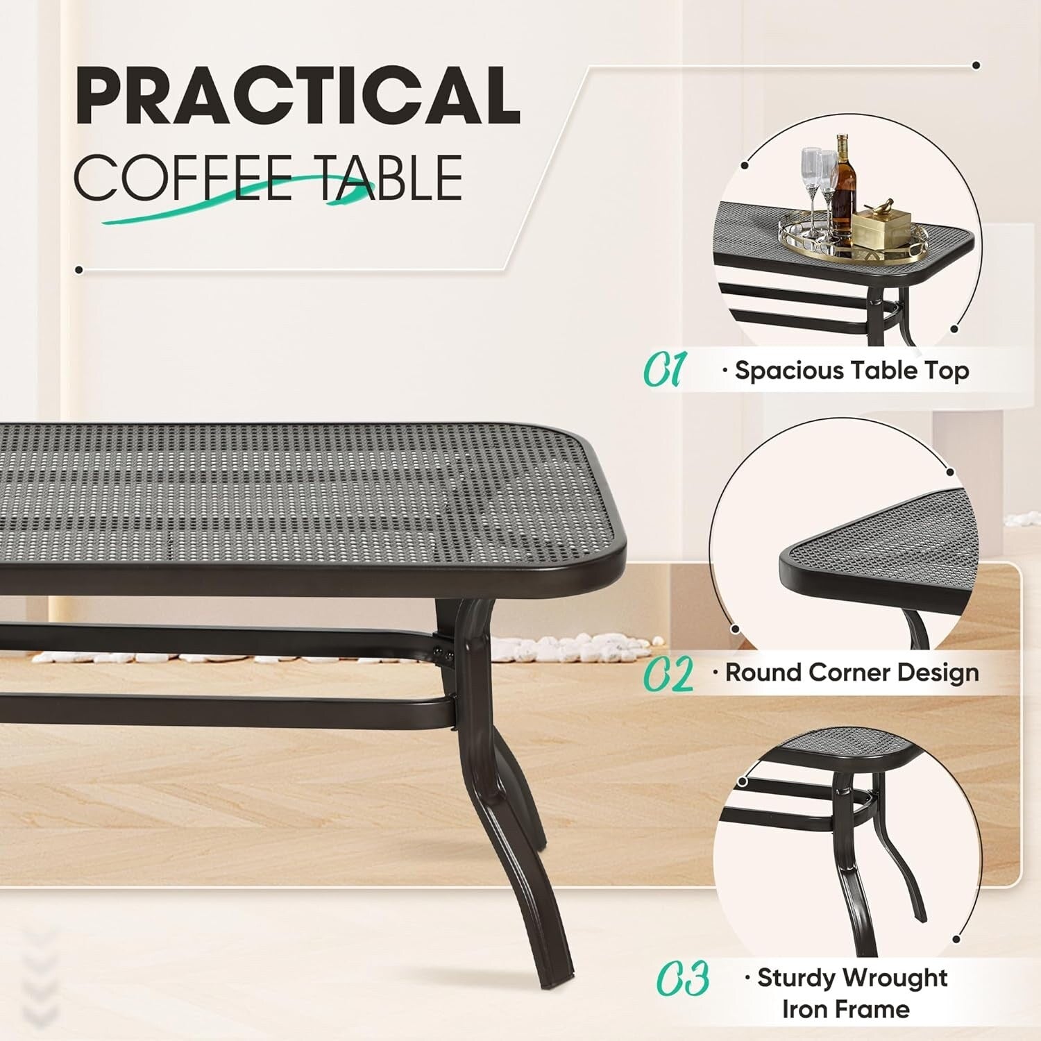 Ensemble de 2 bancs de jardin pour patio extérieur avec table basse ronde