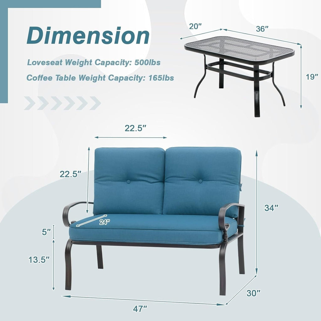Ensemble de 2 bancs de jardin pour patio extérieur avec table basse ronde