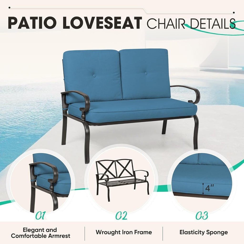 Ensemble de 2 bancs de jardin pour patio extérieur avec table basse ronde