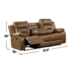 Ensemble de canapés manuels rembourrés 2 pièces avec porte-gobelets marron