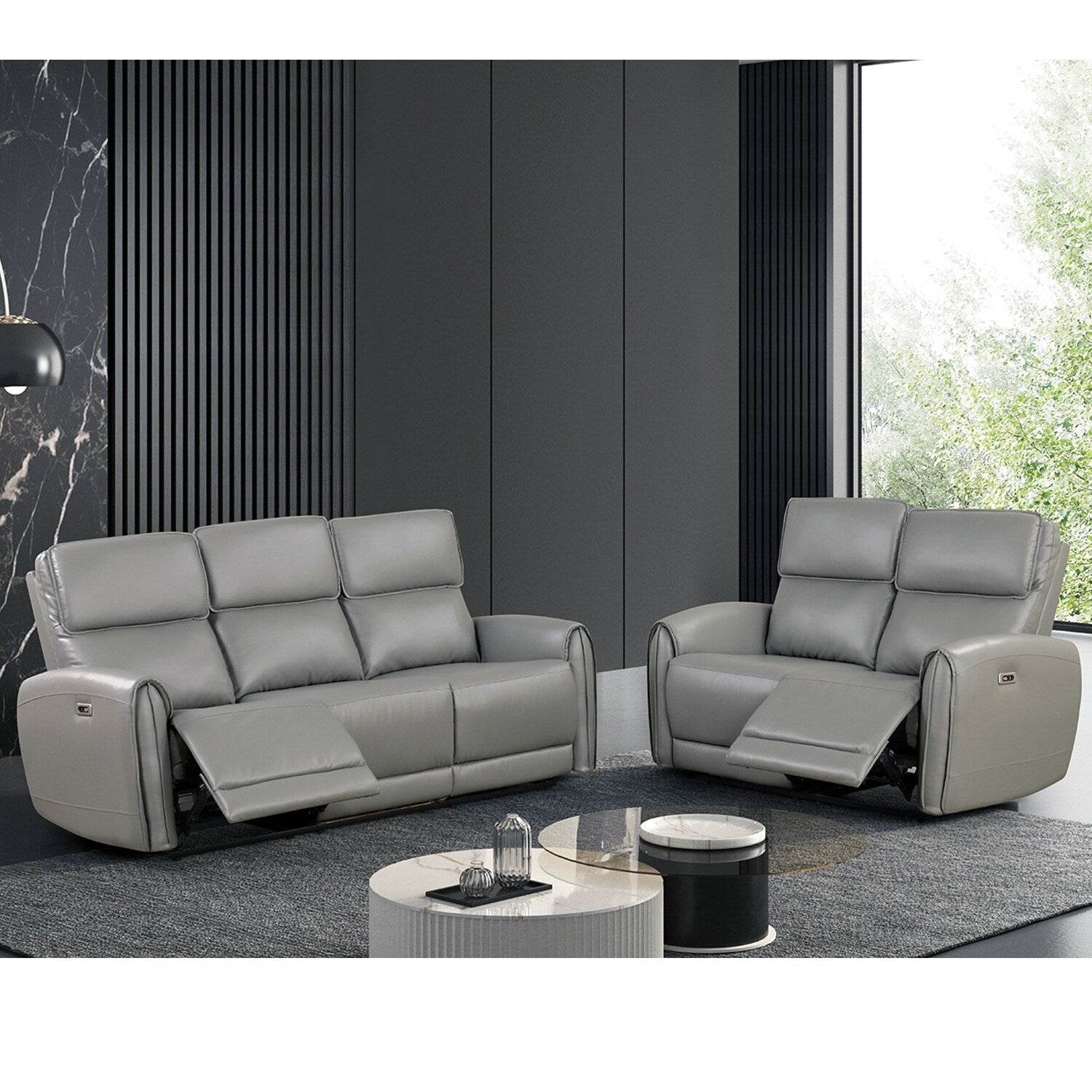 Ensemble de canapés électriques rembourrés 2 pièces avec ports de chargement USB