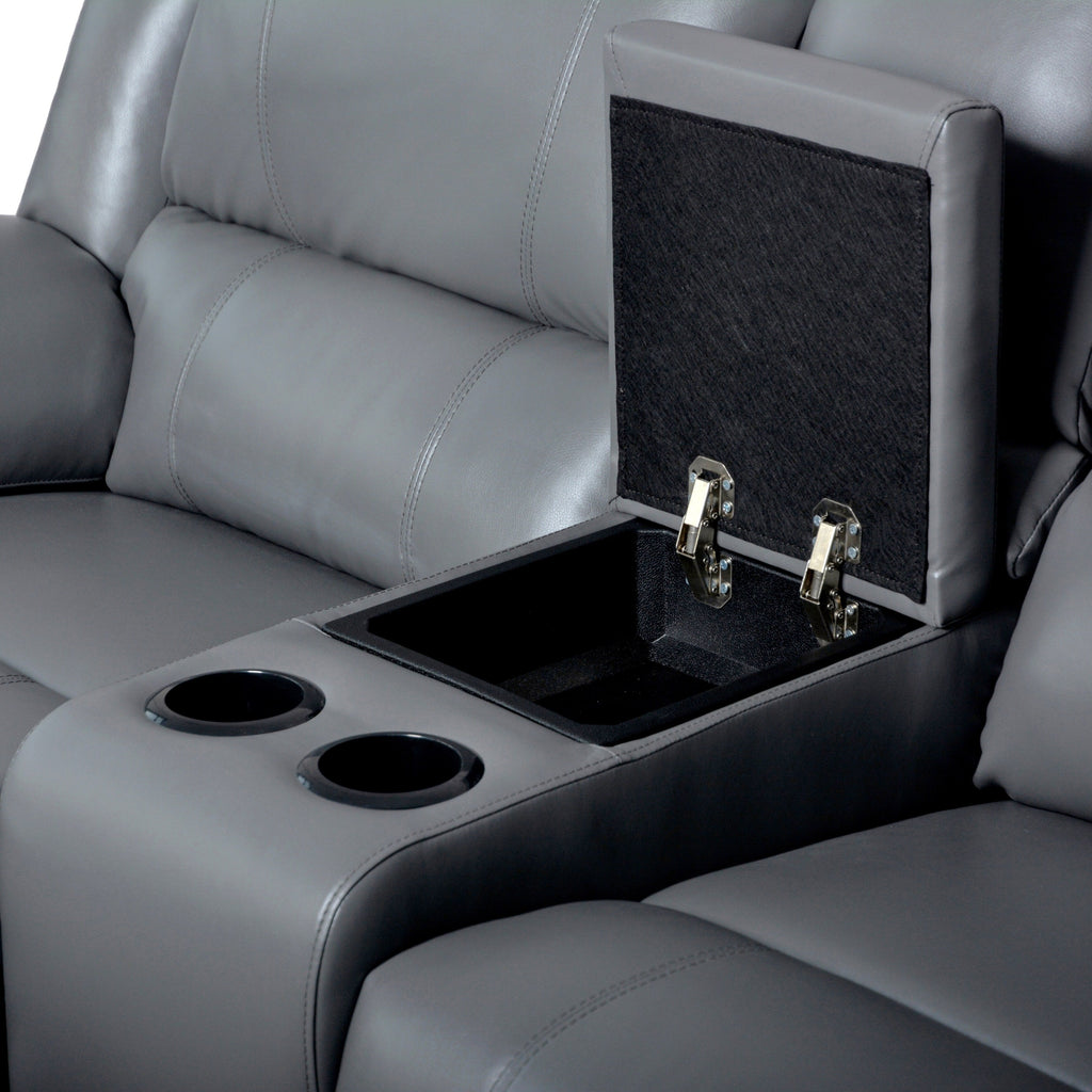 Ensemble de canapés de salon inclinables manuels classiques en similicuir, 2 pièces, avec console et porte-gobelets