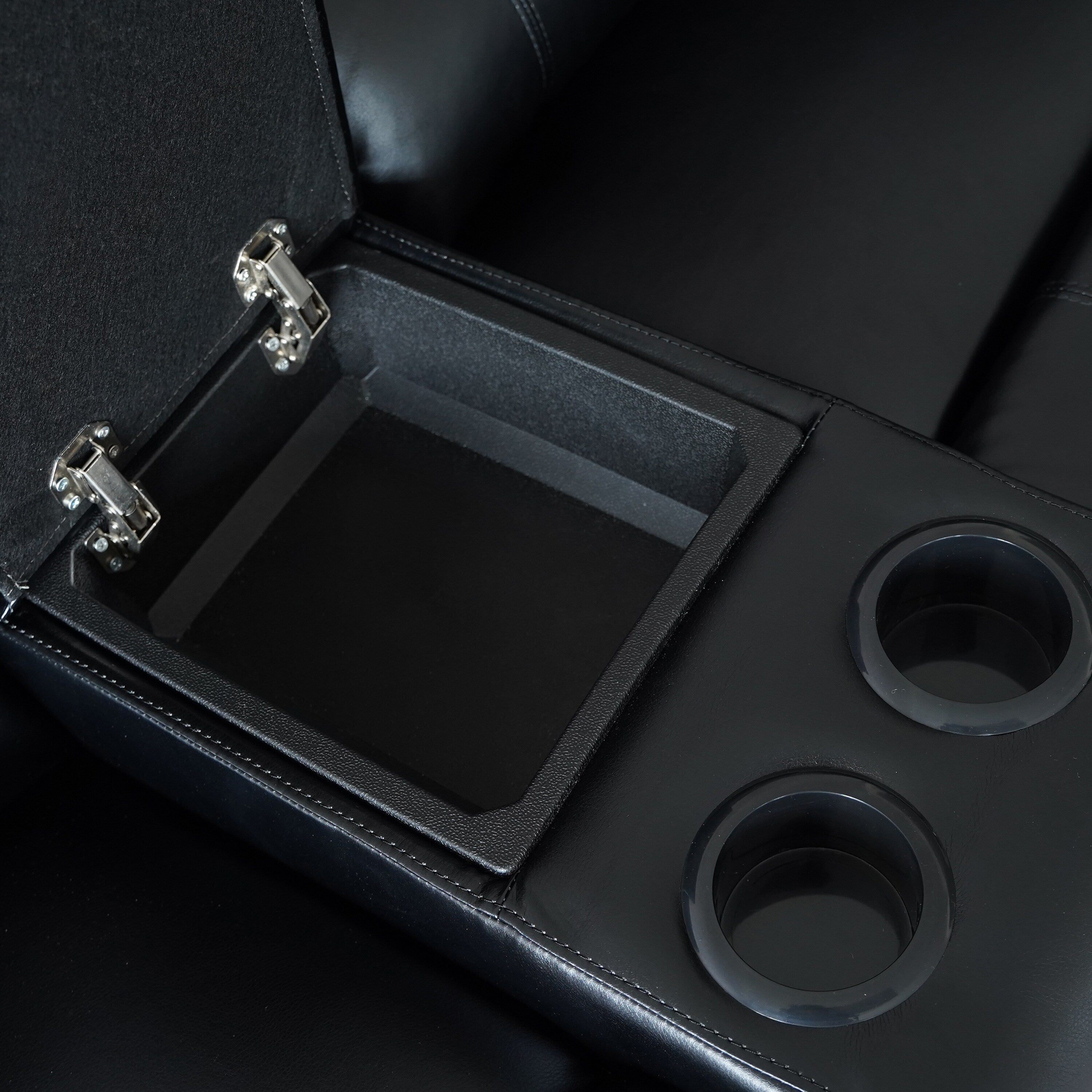 Ensemble de canapés de salon inclinables manuels classiques en similicuir, 2 pièces, avec console et porte-gobelets