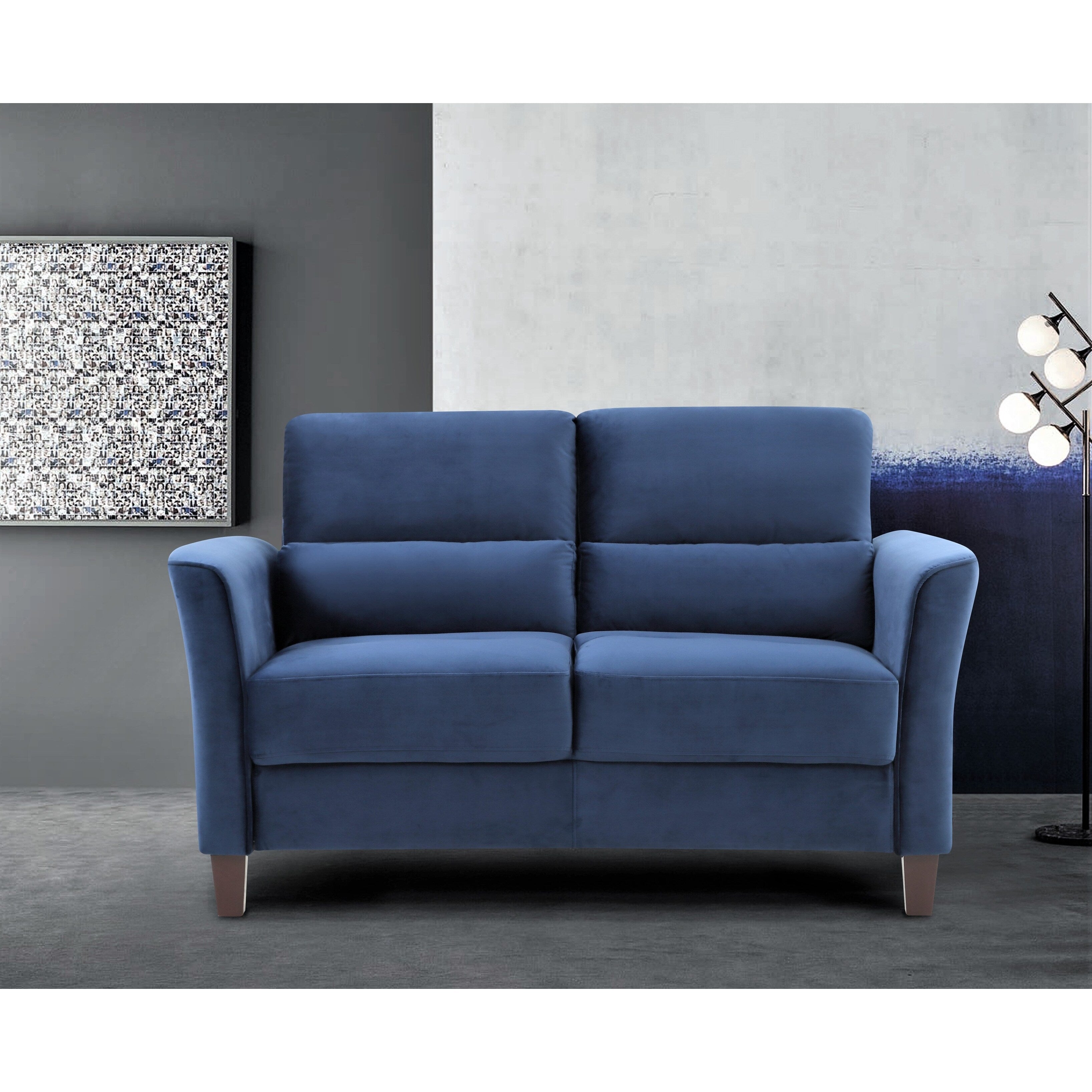 Ensemble de salon 2 pièces avec accoudoirs inclinés rembourrés, causeuse et canapé, style milieu du siècle moderne