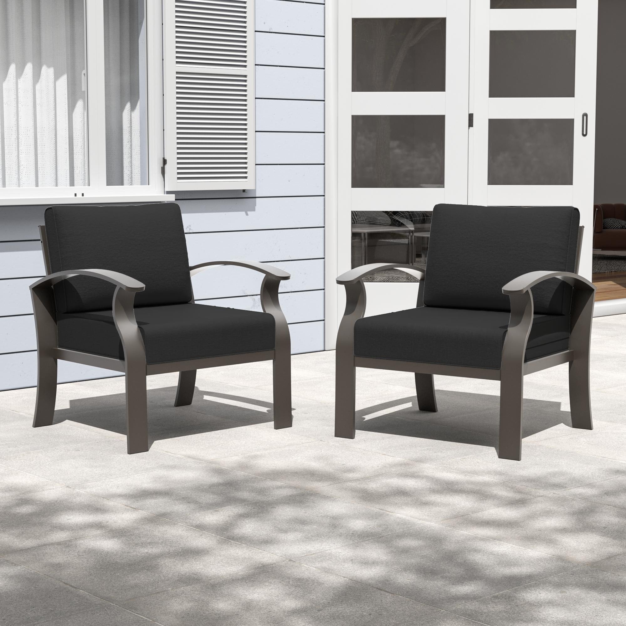 Canapés d'extérieur 2 places en aluminium avec coussins noirs