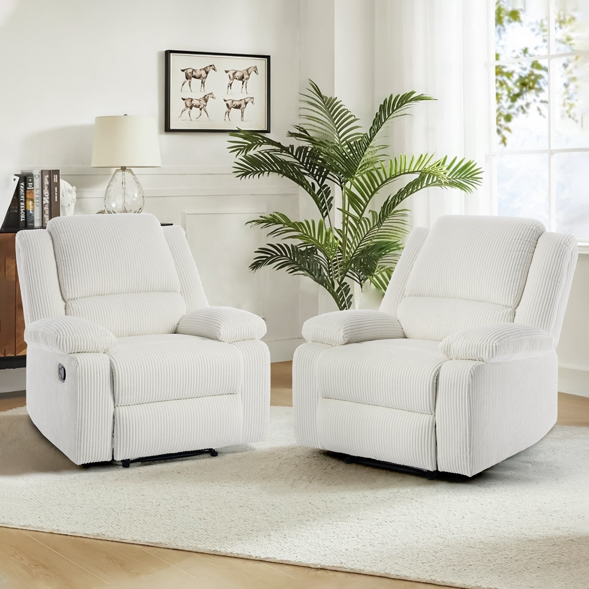 Ensemble de 2 fauteuils inclinables manuels en velours côtelé avec repose-pieds