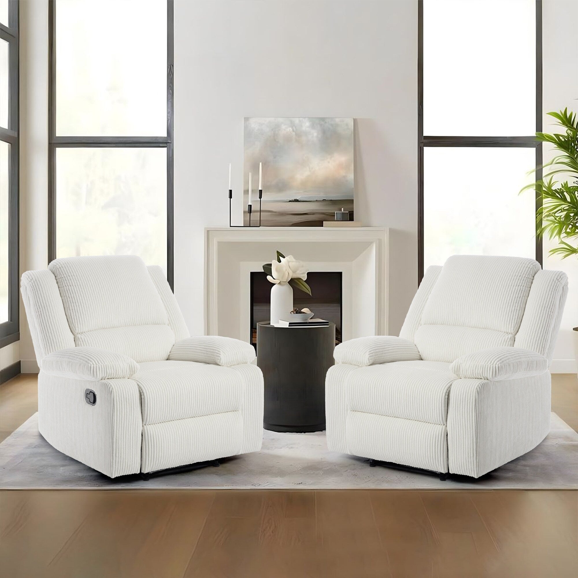 Ensemble de 2 fauteuils inclinables manuels en velours côtelé avec repose-pieds