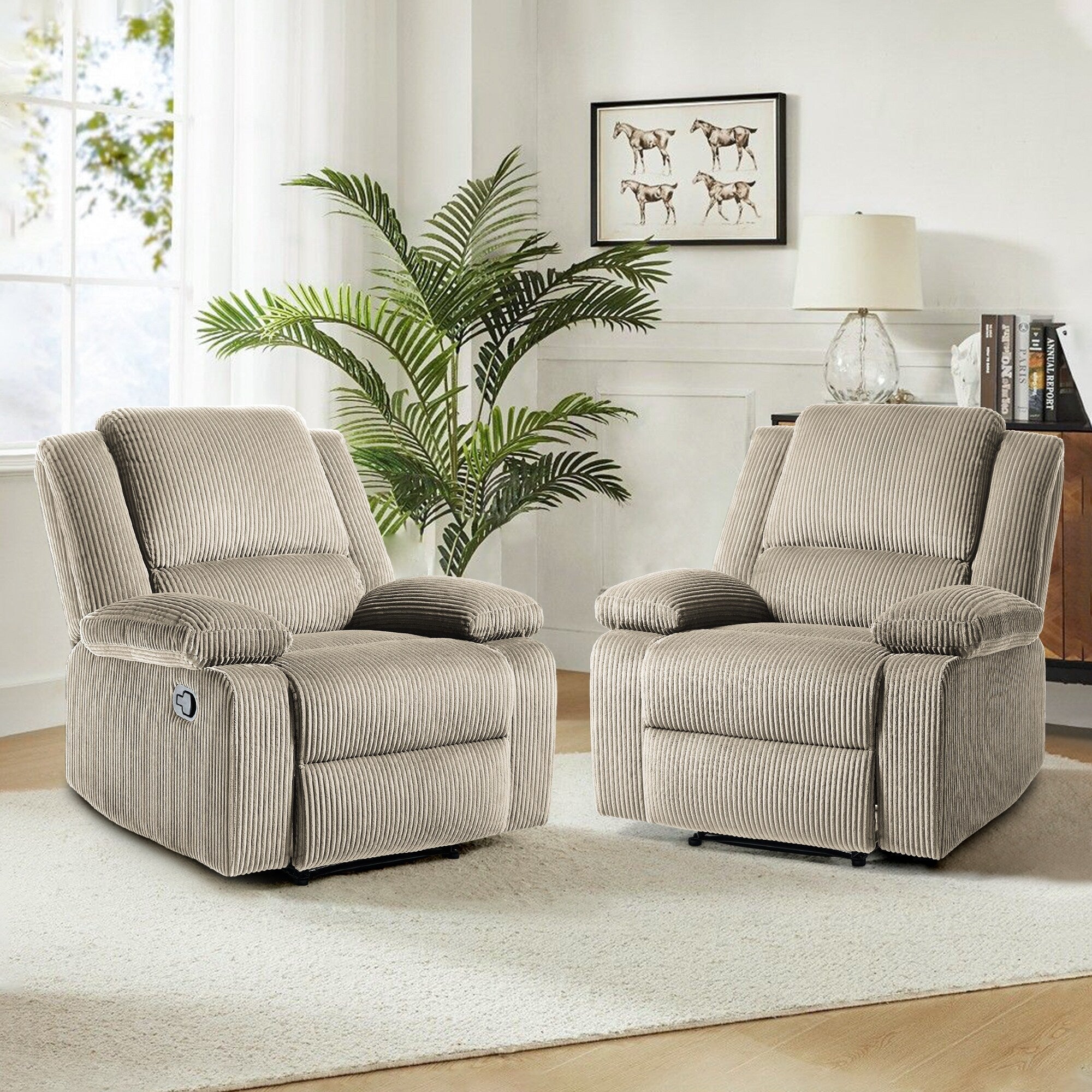 Ensemble de 2 fauteuils inclinables manuels en velours côtelé avec repose-pieds