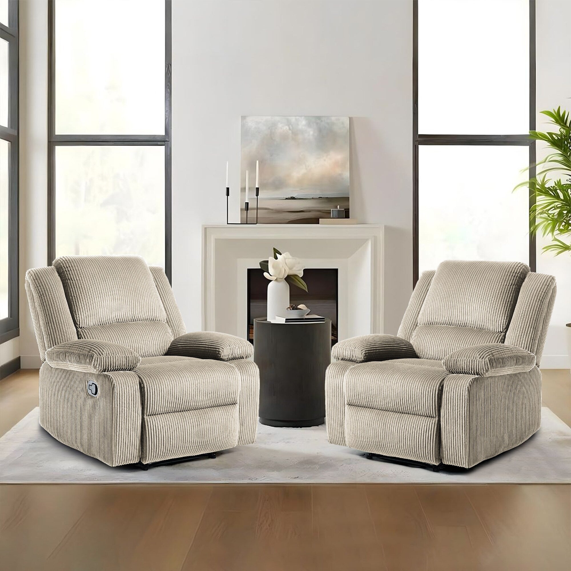 Ensemble de 2 fauteuils inclinables manuels en velours côtelé avec repose-pieds