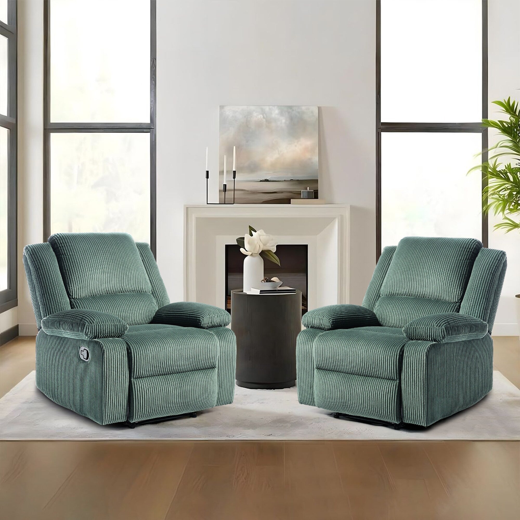 Ensemble de 2 fauteuils inclinables manuels en velours côtelé avec repose-pieds