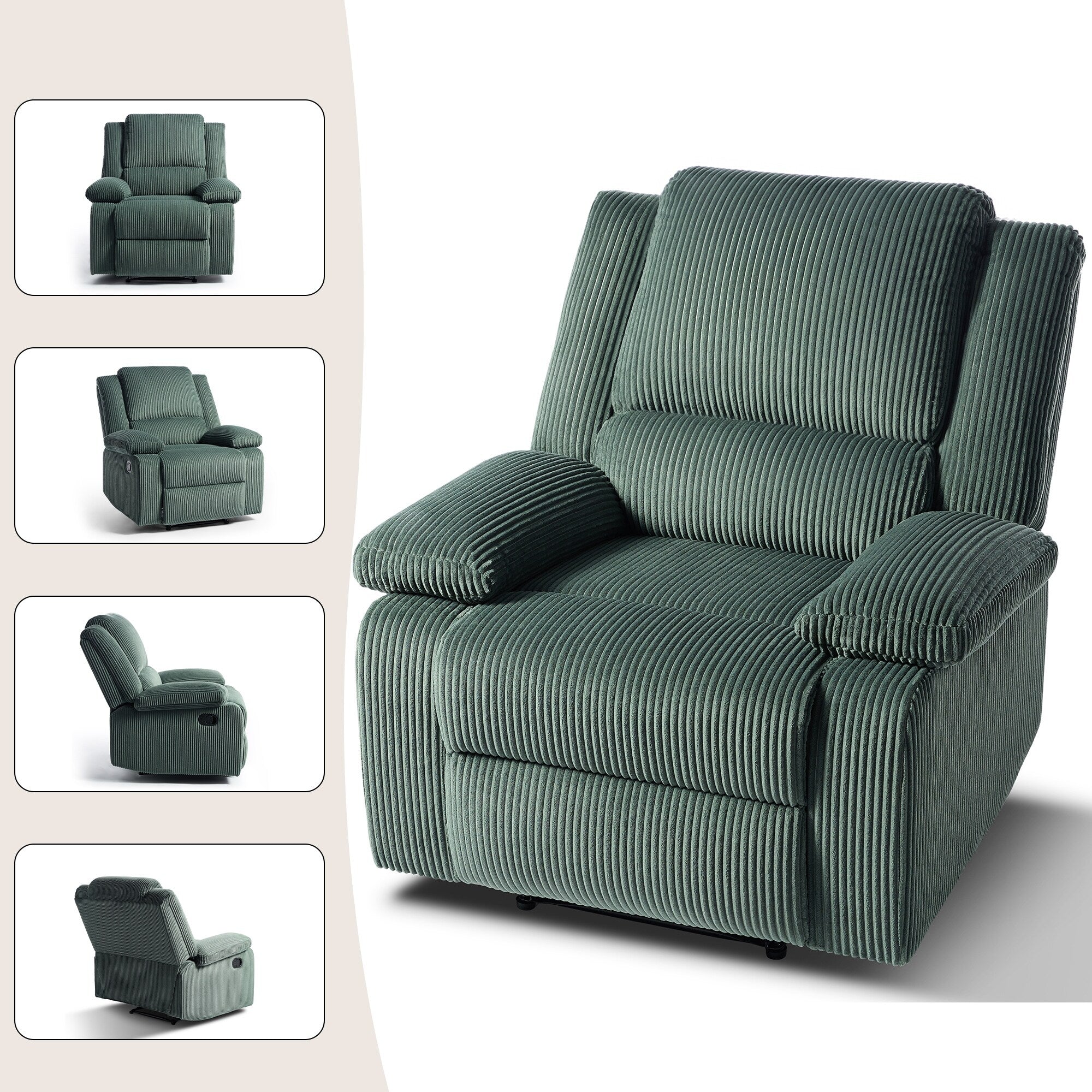 Ensemble de 2 fauteuils inclinables manuels en velours côtelé avec repose-pieds