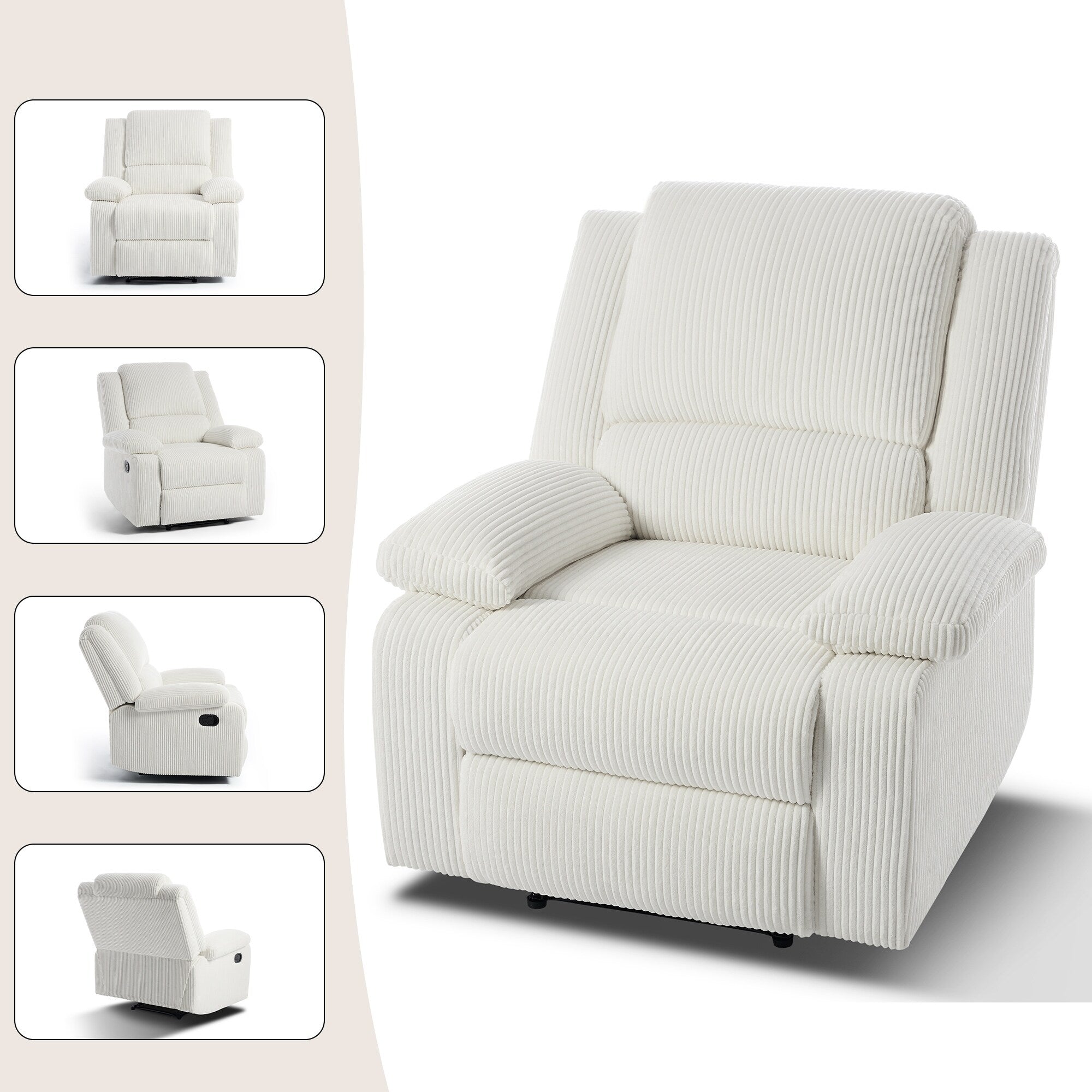 Ensemble de 2 fauteuils inclinables manuels en velours côtelé avec repose-pieds
