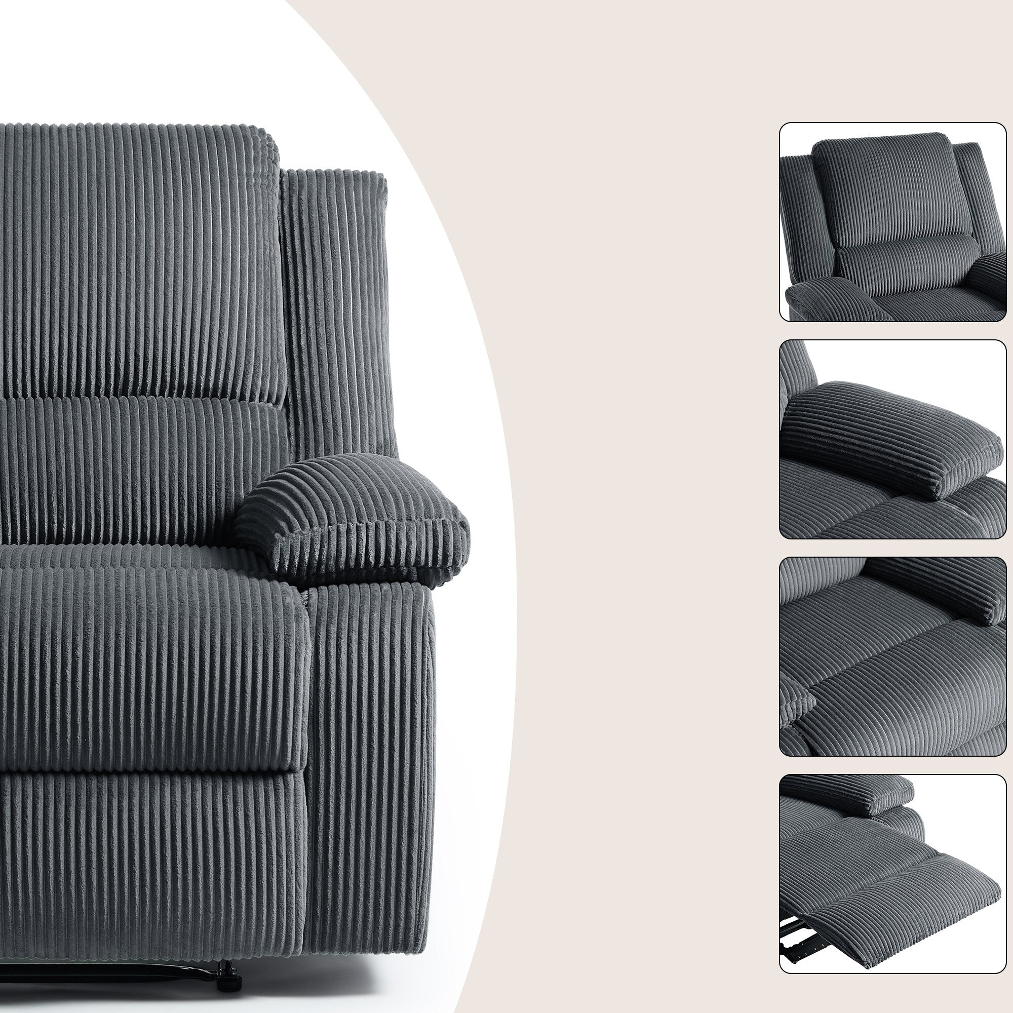 Ensemble de 2 fauteuils inclinables manuels en velours côtelé avec repose-pieds