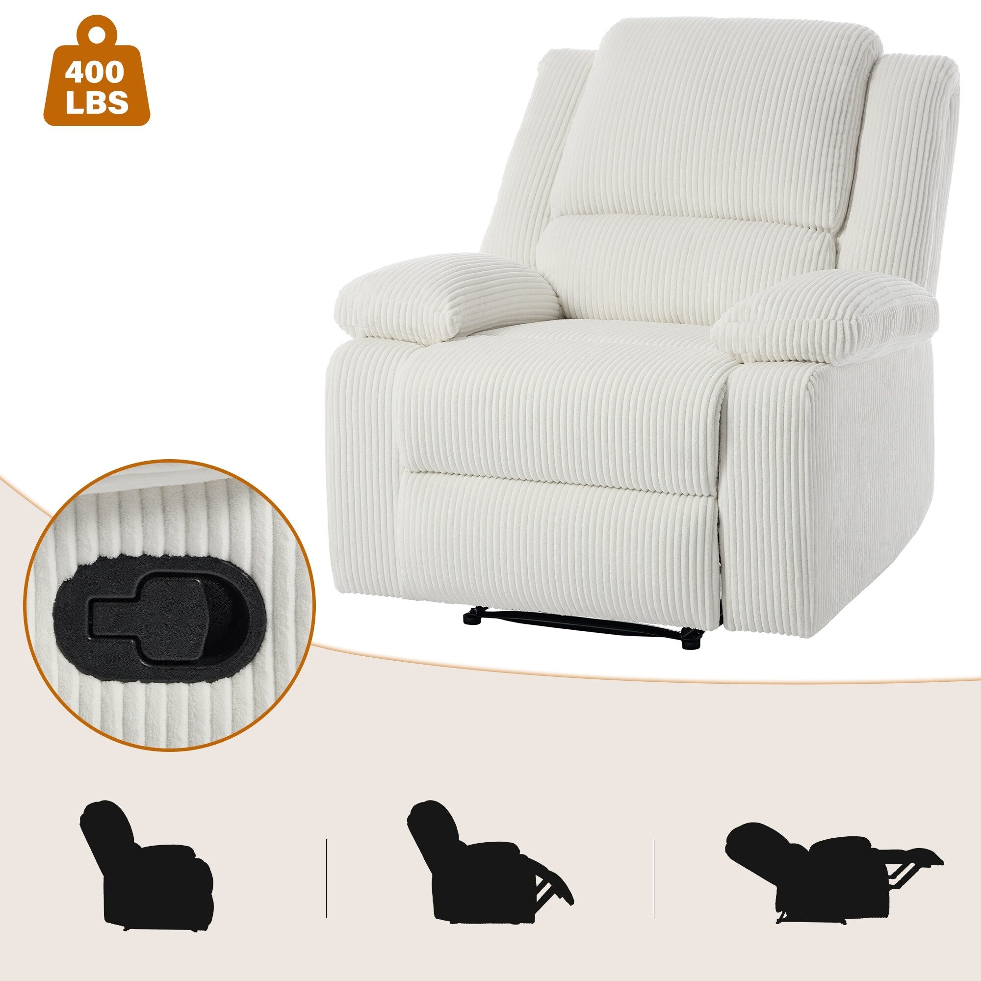 Ensemble de 2 fauteuils inclinables manuels en velours côtelé avec repose-pieds