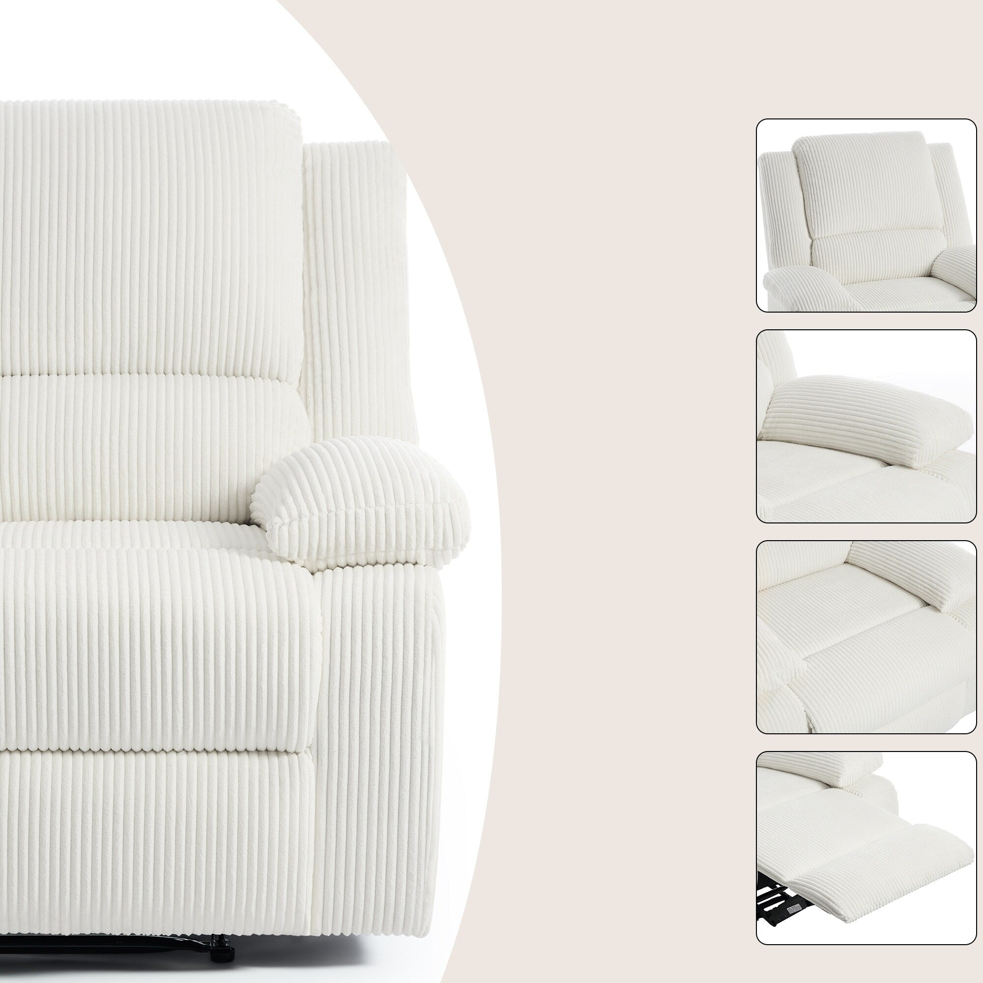 Ensemble de 2 fauteuils inclinables manuels en velours côtelé avec repose-pieds