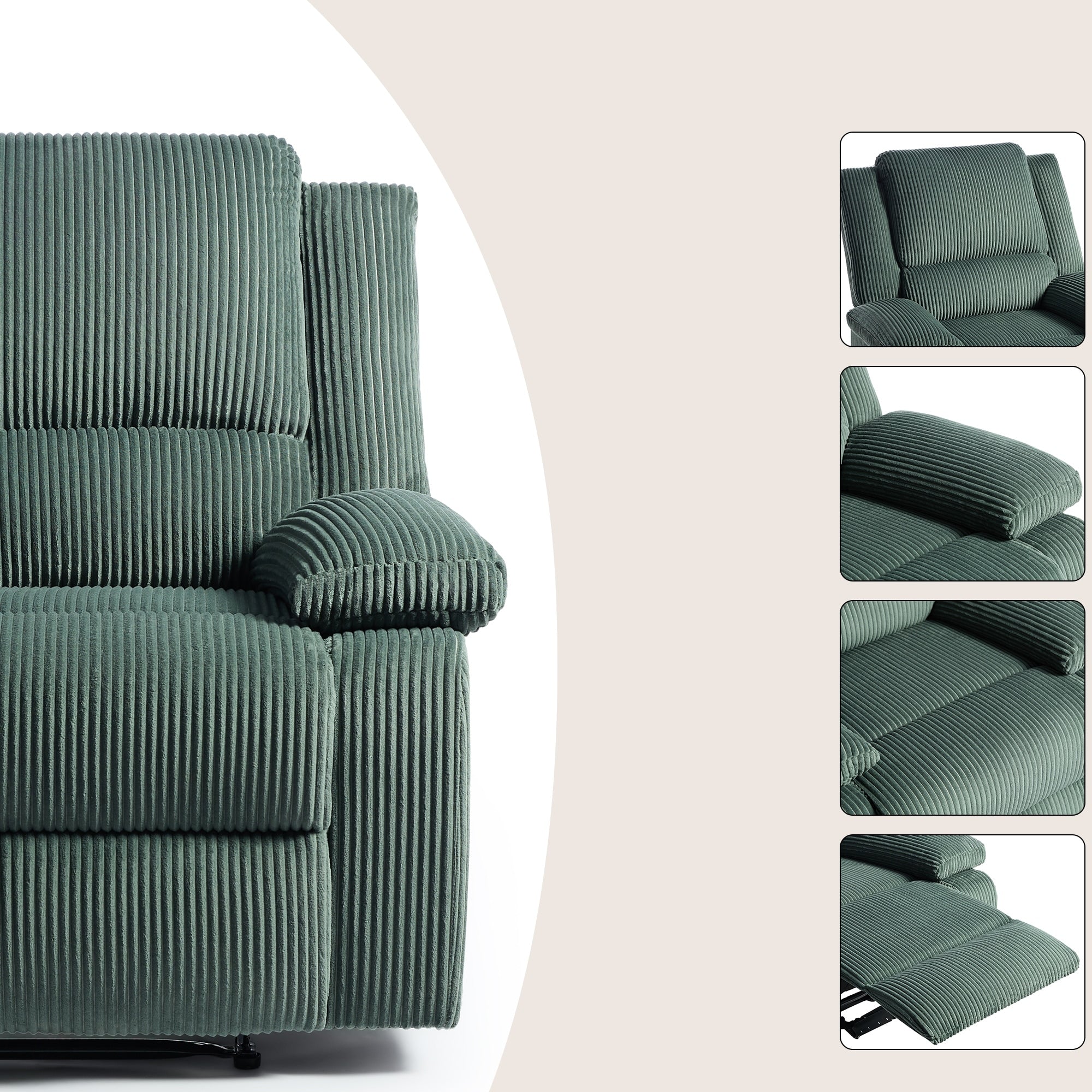 Ensemble de 2 fauteuils inclinables manuels en velours côtelé avec repose-pieds