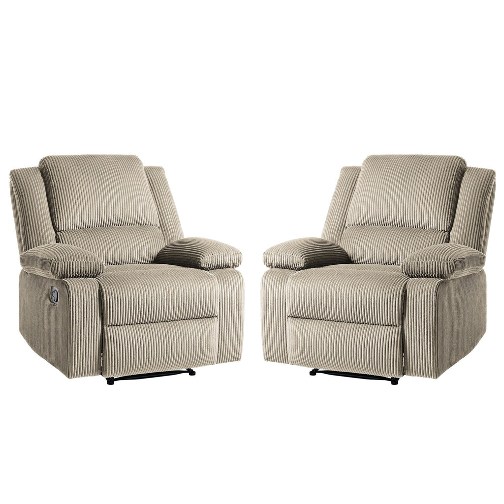 Ensemble de 2 fauteuils inclinables manuels en velours côtelé avec repose-pieds